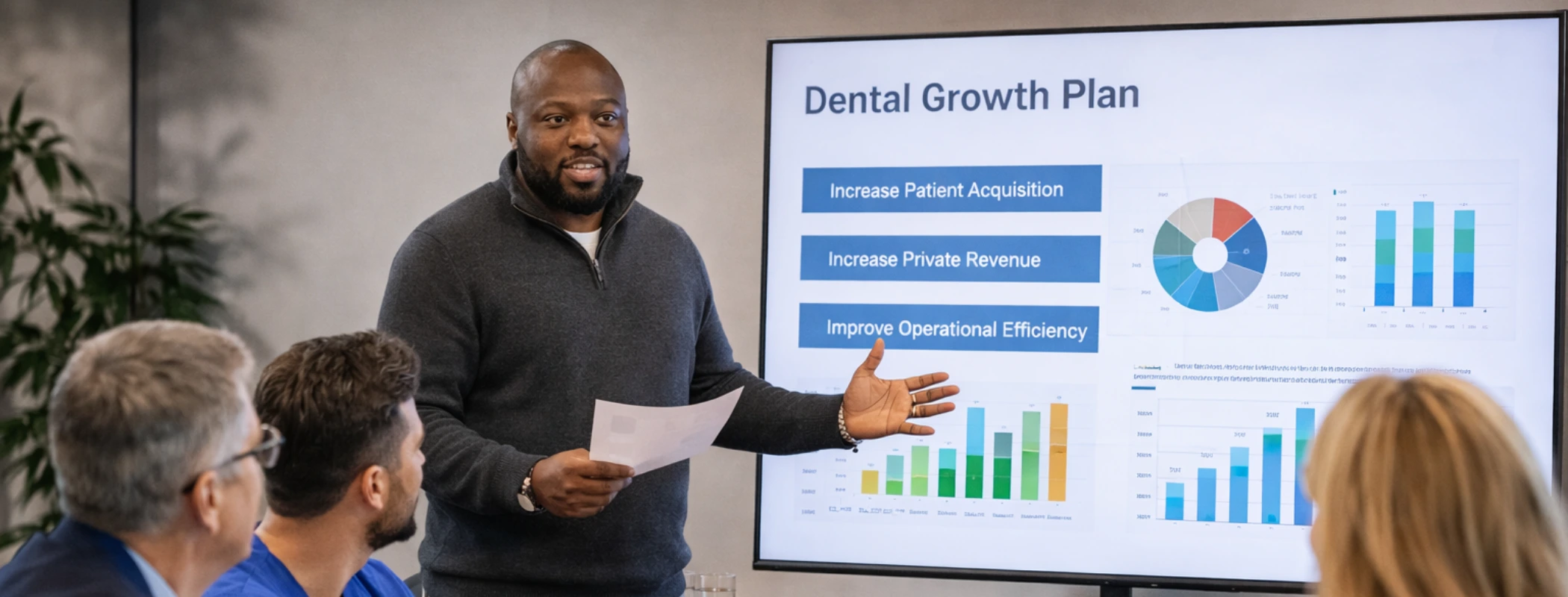 Presenting dental growth plan to dentist